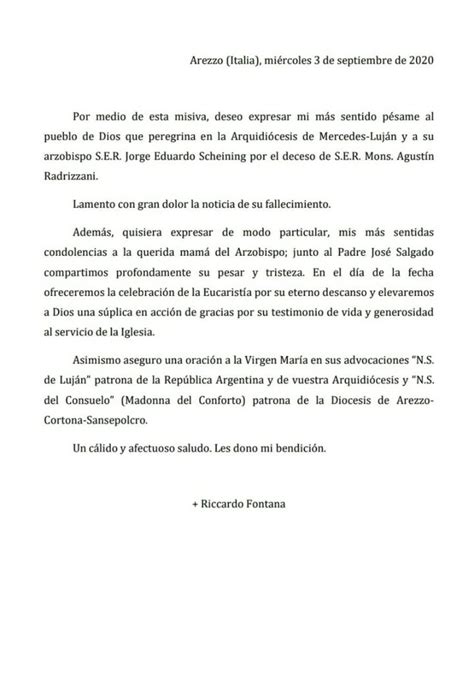 Cartas de condolencias con ocasión del fallecimiento de Mons Agustín