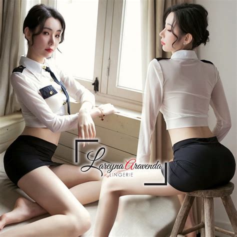 Jual Lareyna Aravenda Set Lingerie Seksi Rok Dasi Fantasy Costume Sexy Pilot LG Shopee