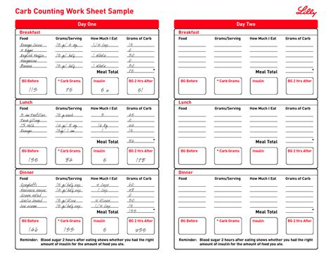 Free Print Carb Counter Chart Carb Counting Work Sheet Sample