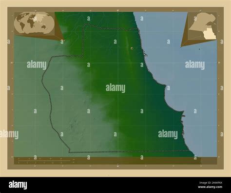 Al Ahmadi Province Of Kuwait Colored Elevation Map With Lakes And