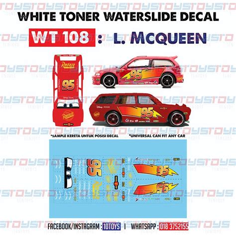 Hot Wheels White Toner Decal WT108 L Mcqueen Shopee Malaysia