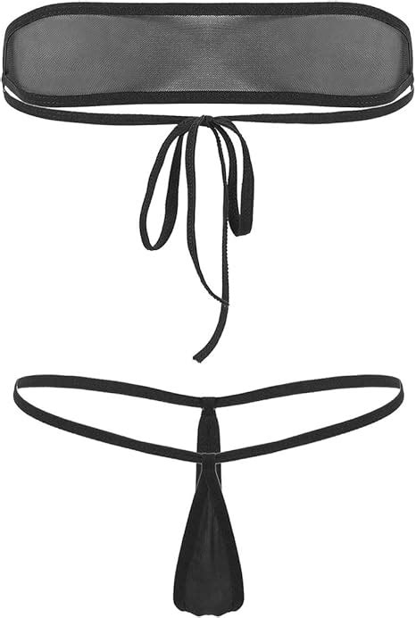Jeatha Women S Extreme Sheer Mesh Micro Mini Bra Top G String Thong Bikini Set Swimsuits Black