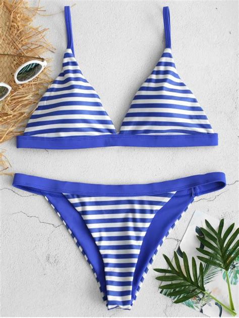 Off Zaful Stripe String Bikini Set In Blueberry Blue Zaful