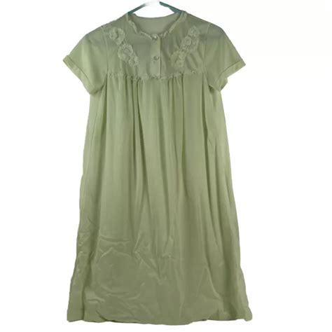 VINTAGE LINGERIE NIGHTGOWN Nancy King Womens Small Green Floral Lace