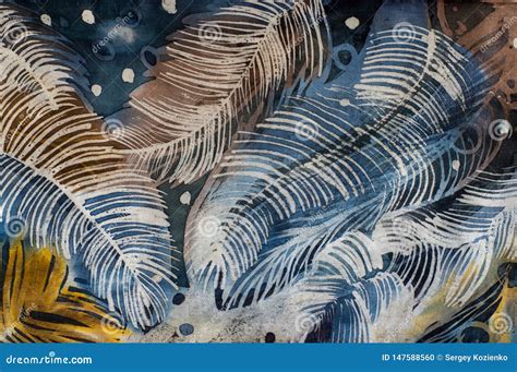 Feathers Hot Batik Background Texture Handmade On Silk Stock Photo Image Of Drawing