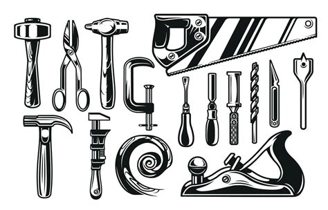carpenter tools clipart black  white