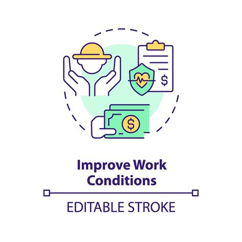 Improve work conditions multi color concept icon. Worker protection