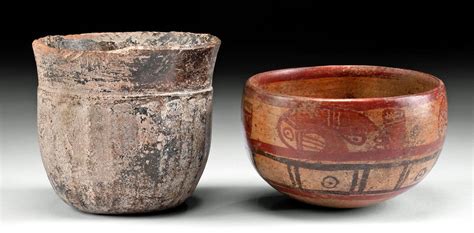 Maya Pottery Vessels 1 Fluted And 1 Polychrome Barnebys