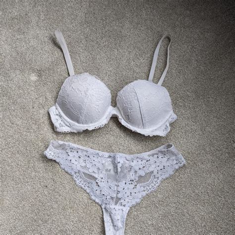 H M Lingerie Set In White Lace B And Depop