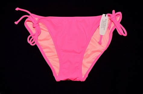 Victoria S Secret Neon Hot Pink Ruched Teeny Bikini Bottom Small S Side Tie New
