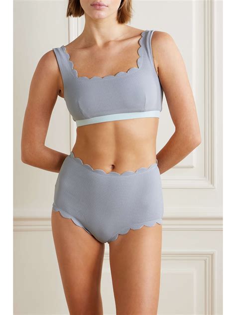 MARYSIA Palm Springs Reversible Scalloped Recycled Seersucker Bikini Top NET A PORTER