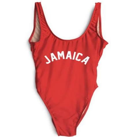 Jamaica Funny Letter Bodysuit Sexy Backless One Piece Swimsuit Cut Out