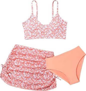 Amazon Qjq Girl S Piece Floral Swimsuit Cute V Neck Bikini Set High Waisted Bathing Suit