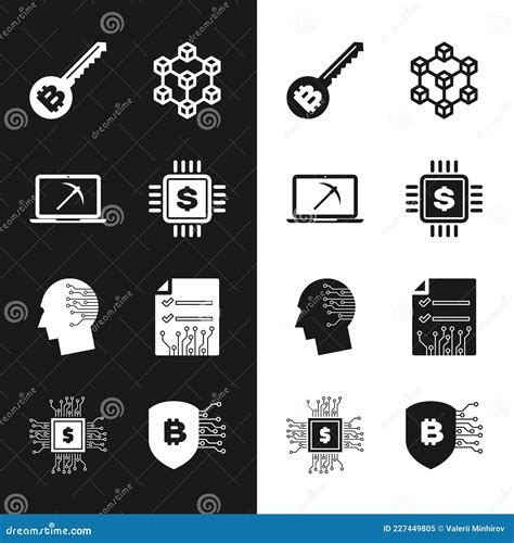 Set Processor Chip With Dollar Mining Laptop And Pickaxe