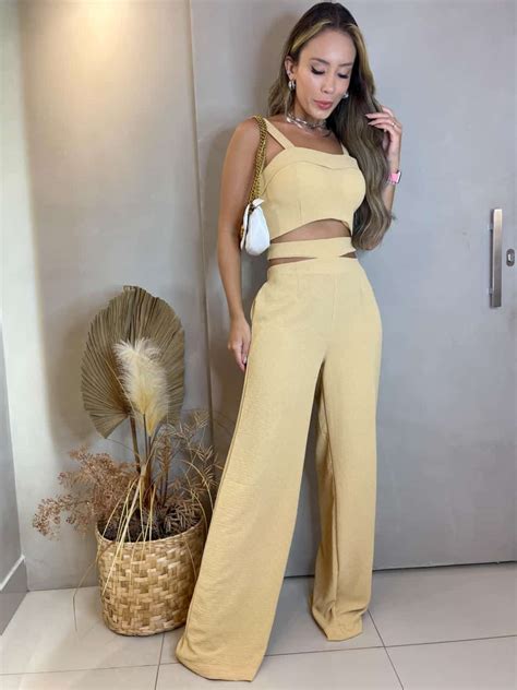 Conjunto Cropped Alcinha E Cal A Pantalona Vazada Nude Lavinny Store