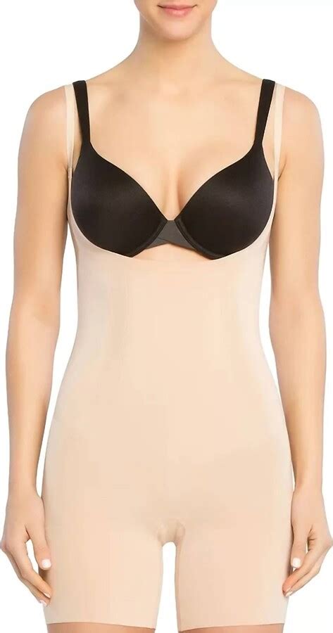 Spanx Open Bust Mid Thigh Bodysuit In Soft Nude Shopstyle Tops
