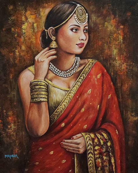 Mahua Pal On Instagram Lady In Red Saree Acrylic On Canvas