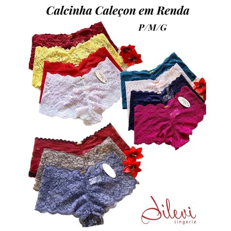 Calcinha Caleçon Calesson Lingerie shortinho Feminina Kit 5 peças Shopee Brasil