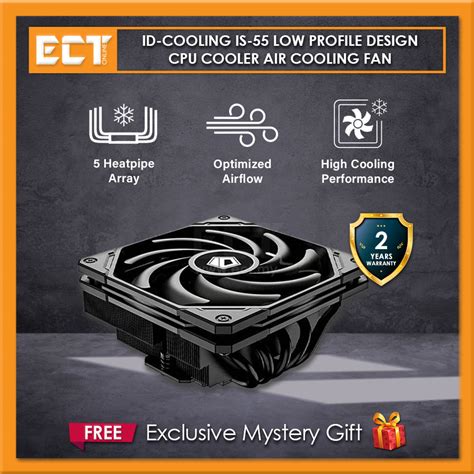 ID-Cooling IS-55 Low Profile Design CPU Cooler Air Cooling Fan - Black