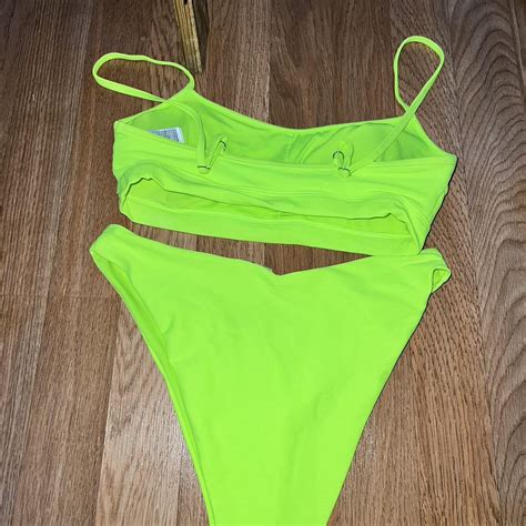 H M Neon Yellow Green Bikini Set Padding In Top Depop