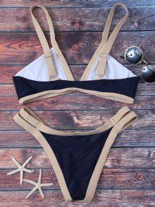 Cut Out Color Block Bikini Bathing Suit In Purplish Blue Zaful
