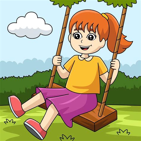 niña en una ilustración de dibujos animados de color columpio 7066858