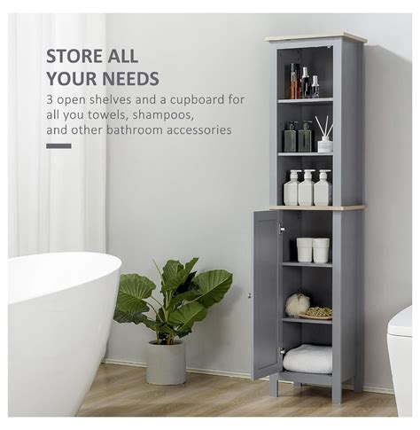 Wension Tall Bathroom Storage Cabinet With 3 Tier Shelf Door Standing Linen Tower Slim Side