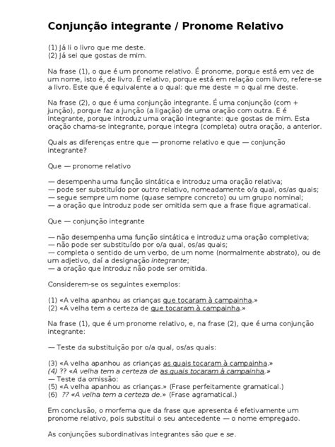 Pronome Relativo E Conjunção Integrante - Conjunção Integrante e Pronome Relativo | PDF | Pronome | Unidades ...