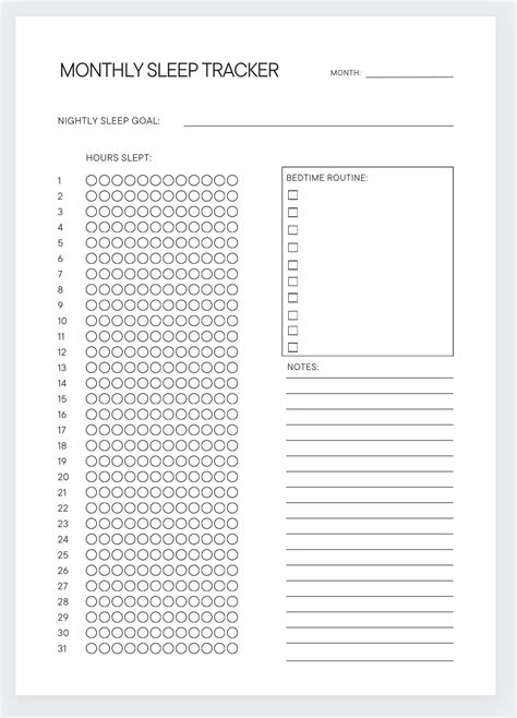 Sleep Tracker Printable Monthly Sleep Log Sleep Quality Journal Sleep Hours Tracker Sleep