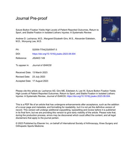 Pdf Suture Button Fixation Yields High Levels Of Patient Reported