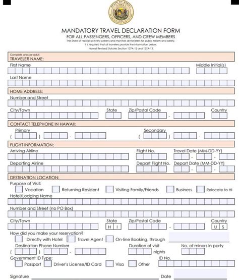 Hawaii Travel Declaration Form Hawaiian Travel Hawaii