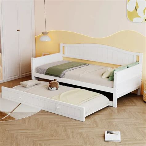 3FT SINGLE BED Wooden Day Bed Trundle Bed With Pull Out Trundle Guest