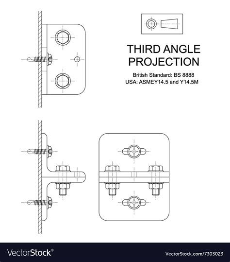 Third angle orthographic projection Royalty Free Vector