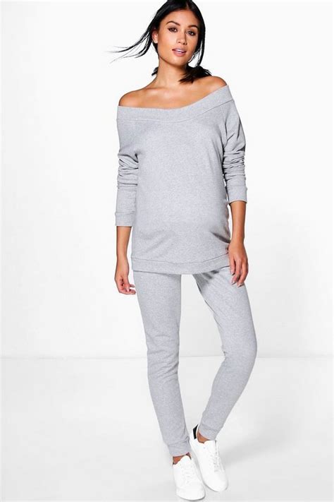 Maternity Bardot Top And Lounge Jogger Set Boohoo