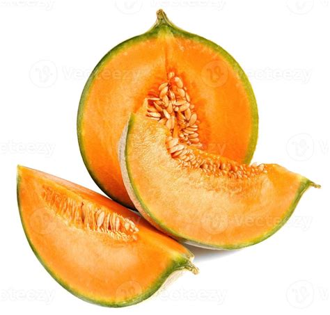 metade  melao cantalupo  um pedaco de melao sao isolados em um fundo