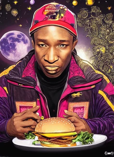 Grand Master Flash Eating A Burger Surrounded By Stable Diffusion