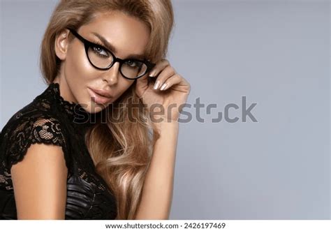 Sexy Blonde Model Glasses Sensually Posing Stock Photo Shutterstock