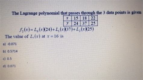 Solved The Lagrange Polynomial That Passes Through The 3