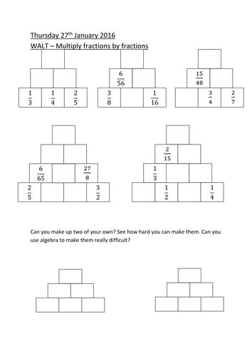 Multiplying Fractions Pyramid Teaching Resources