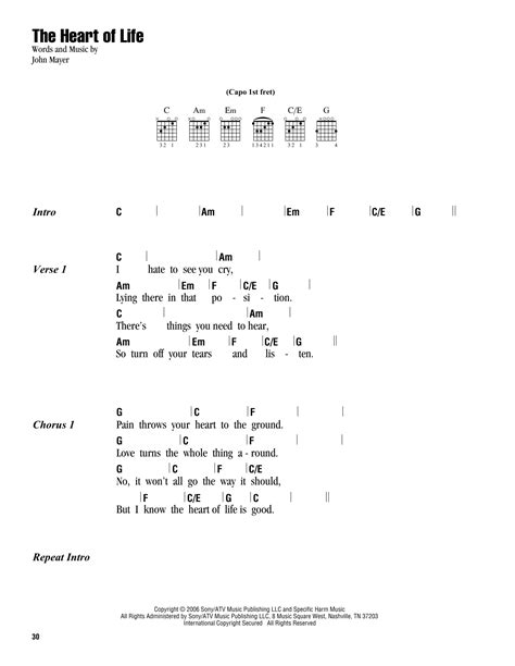 The Heart Of Life By John Mayer Guitar Chordslyrics Guitar Instructor