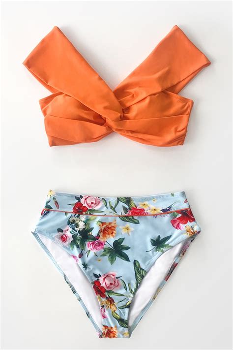 Orange Floral Twist High Waisted Bikini Cupshe Deutschland