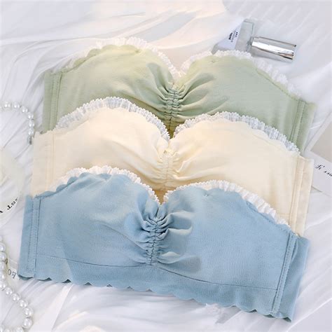 Women Pink Blue Lingerie Lace Bralette Soft Trim Padded Panties Push Up
