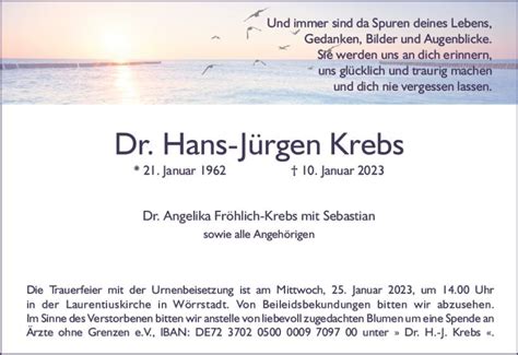 Traueranzeigen Von Hans J Rgen Krebs Vrm Trauer De