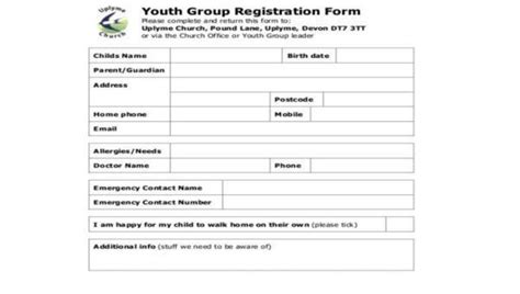 Youth Membership Application Form Template