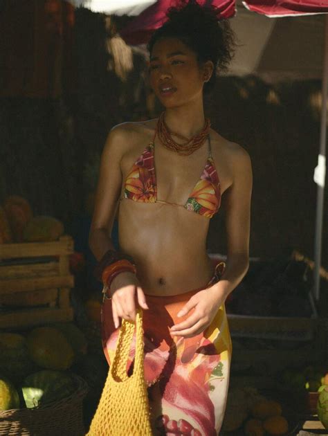 Shein X Sof A Suescun Musera Resort Triangle Halterneck Fruit Floral Print Bikini Top Only Boho