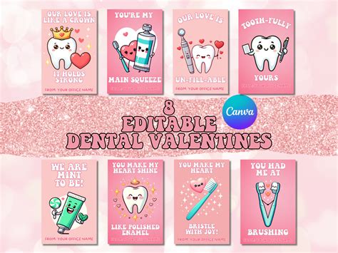 8 Editable Dental Valentine's Day Cards | Valentine Dental Office Card