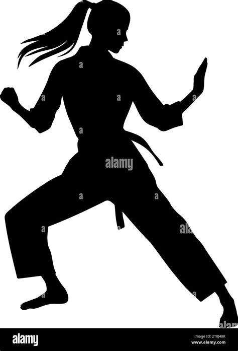 Female Karate Fighter Silhouette Vector Illustration Stock Vector