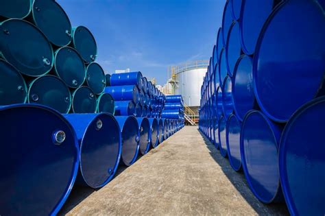 Premium Photo Oil Barrels Blue Or Chemical Drums Horizontal Stacked