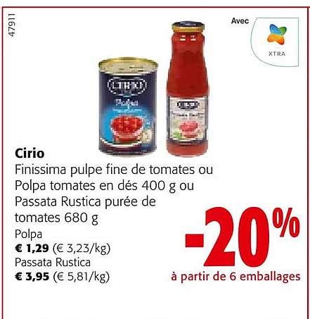 Promo Cirio Finissima Pulpe Fine De Tomates Ou Polpa Tomates En Dés 400