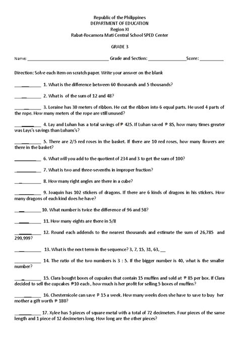 Grade Math Quiz Bee Questions And Answers